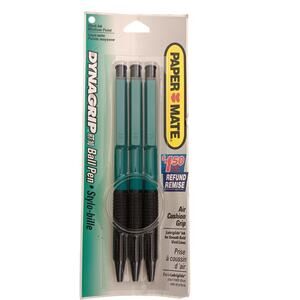 Papermate Dynagrip Black Ink Ball Pen RT10 Medium Point Retract 3 pk 873-34 NEW